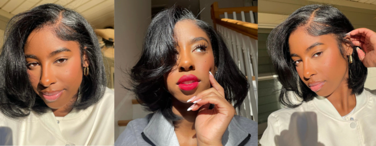 Bob blowout on Natural hair styled with loose curls